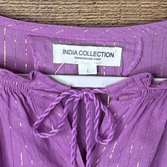 India Collection Emerson Fry Bardot Flowy Peasant Top Pink Lurex Size Large - Picture 5 of 10